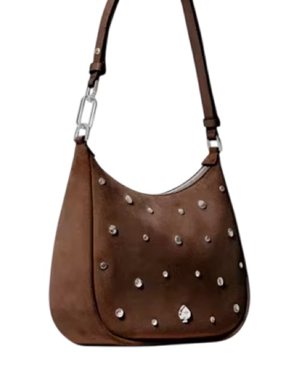 Kate Spade Kayla Suede Studs Large Shoulder Bag Hot Fudge Brown Silver Studded